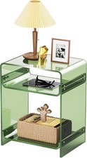 Acrylic End Table Record Player Table with Storage Shelf Clear Side Table Nig...