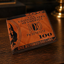 Men's Brown Bifold Wallet Stitched Novelty USA 100 Bill Money Print