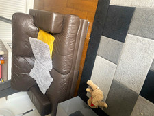 Leather Sofa Brown Solid with Cushions, 5 Seater, 150cm L x 90cm W
