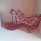 Fenton Daisy and button cat head glass shoe / slipper Rose / pink
