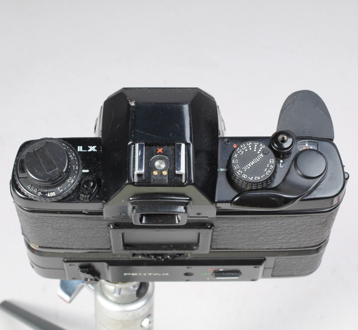 PENTAX LX WITH MOTOR WINDER GRIP STRAP CAP MANUAL METER WORKS READ