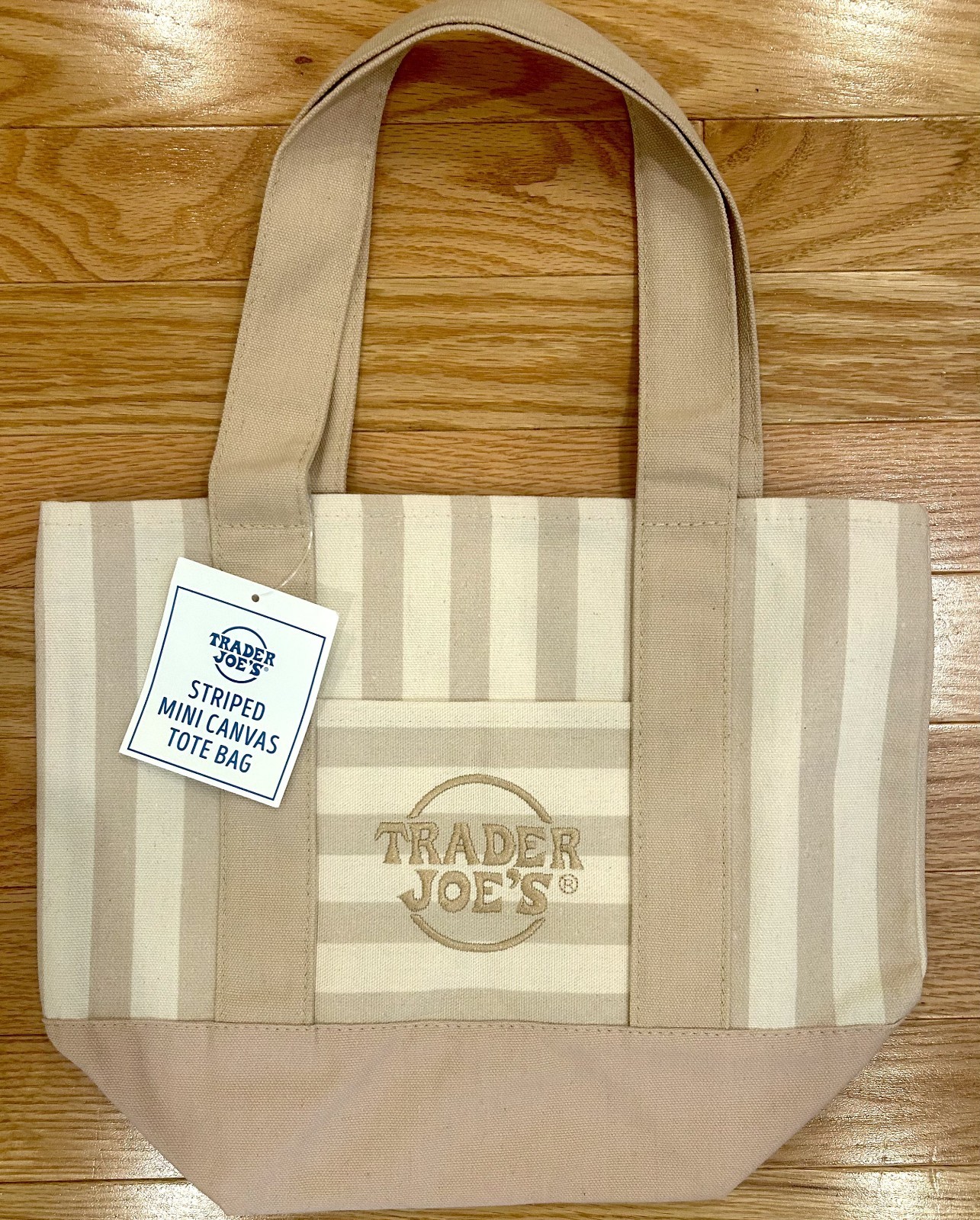 RARE Strap Discoloration Authentic Viral Trader Joe's Mini Tote Brown Stripe image 2