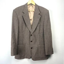 Eddie Bauer Mens Houndstooth Blazer Sport Coat Jacket Brown Wool USA Made Sz 42