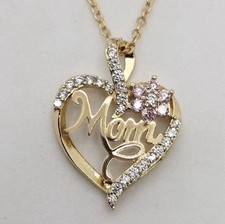 Heart-shaped MOM Necklace Gold Flower Mom Set Zircon Crystal Pendant/ 18  