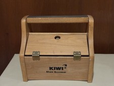 Vintage Kiwi Shoe Groomer Wooden Shoe Shine Box Valet with 2 Kiwi Brushes