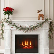 5 ft Primitive Berry Garland Primitive Christmas Decor Farmhouse Rustic Star ...