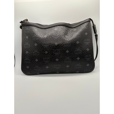 #ad MCM Veritas Visetos Wristlet Clutch Black Grey Leather Logo Pouch Authentic $149.99