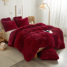 XeGe Cozy Plush Shaggy Duvet Cover, Luxury Soft Fluffy Furry Solid Queen, Red