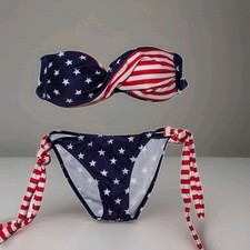 Strapless Bandeau Bikini Set Patriotic Stars Stripes 2-Piece Multicolor Women