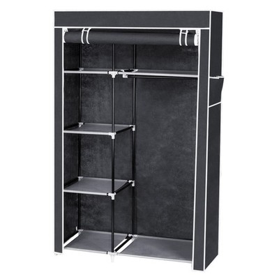 Portable 64'' Gray Wardrobe with Shelves & Clothes Rack