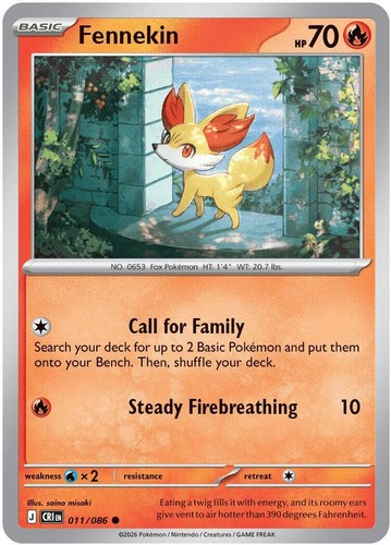 Fennekin 011/086 Reverse Holo Common ME04: Chaos Rising Pokemon NM
