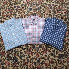 Lot of 3 Jos A Bank Short Sleeve Traditional Fit Traveler Shirt Large Blue Pink