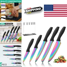 Titanium Coated Knife Set 5 Piece Black Kitchen Knives with Comfort Grip Handles