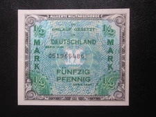 1944 Germany Allied Military Currency 1/2 Mark AUNC+ Rare Note