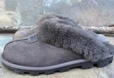 UGG Coquette 10/41 Gray Suede and Shearling Slippers Logo Scuffs Slides