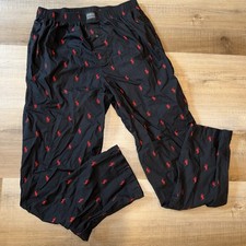 Polo Ralph Lauren Sleepwear Pants Sz Med Blk With Red All Over Pony EUC