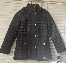 London Fog Black Quilted Coat with Button Details