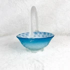 Vintage Hand Blown Blue Frosted Art Glass Basket Bowl Pontil Murano Style