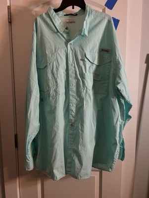 Columbia PFG Bonehead Fishing Shirt Mens 4XT Tall Mint Green Long Sleeve Utility