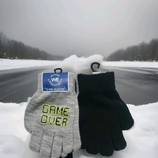 Pack X 2 Gloves Winter Essentials Boys One Size Black Vinyl Camo Gray Gloves