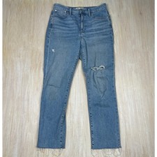 Madewell The Perfect Vintage Jean High Rise Distressed Fray Blue Denim Jeans 28