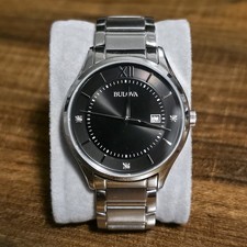 Bulova Mens 96D142 Diamond Accent Black dial Bracelet Type Dress Watch Model