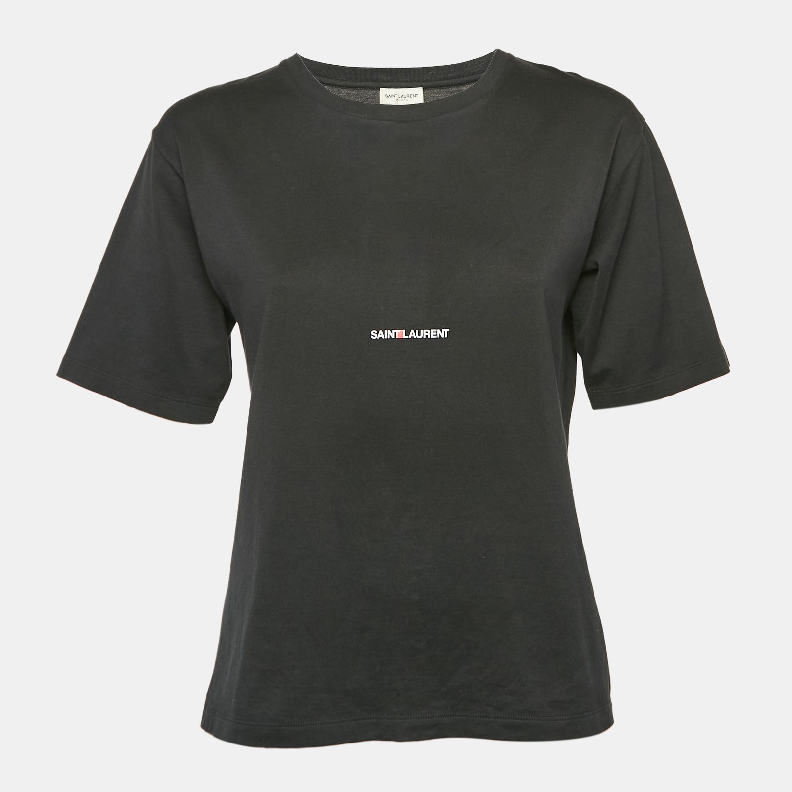 T shirt Saint Laurent nera in cotone con stampa logo M