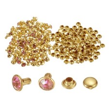 100pcs Crystal Rivets 6mm Rhinestone Rivets Rapid Stud Rivets, Pink/Gold