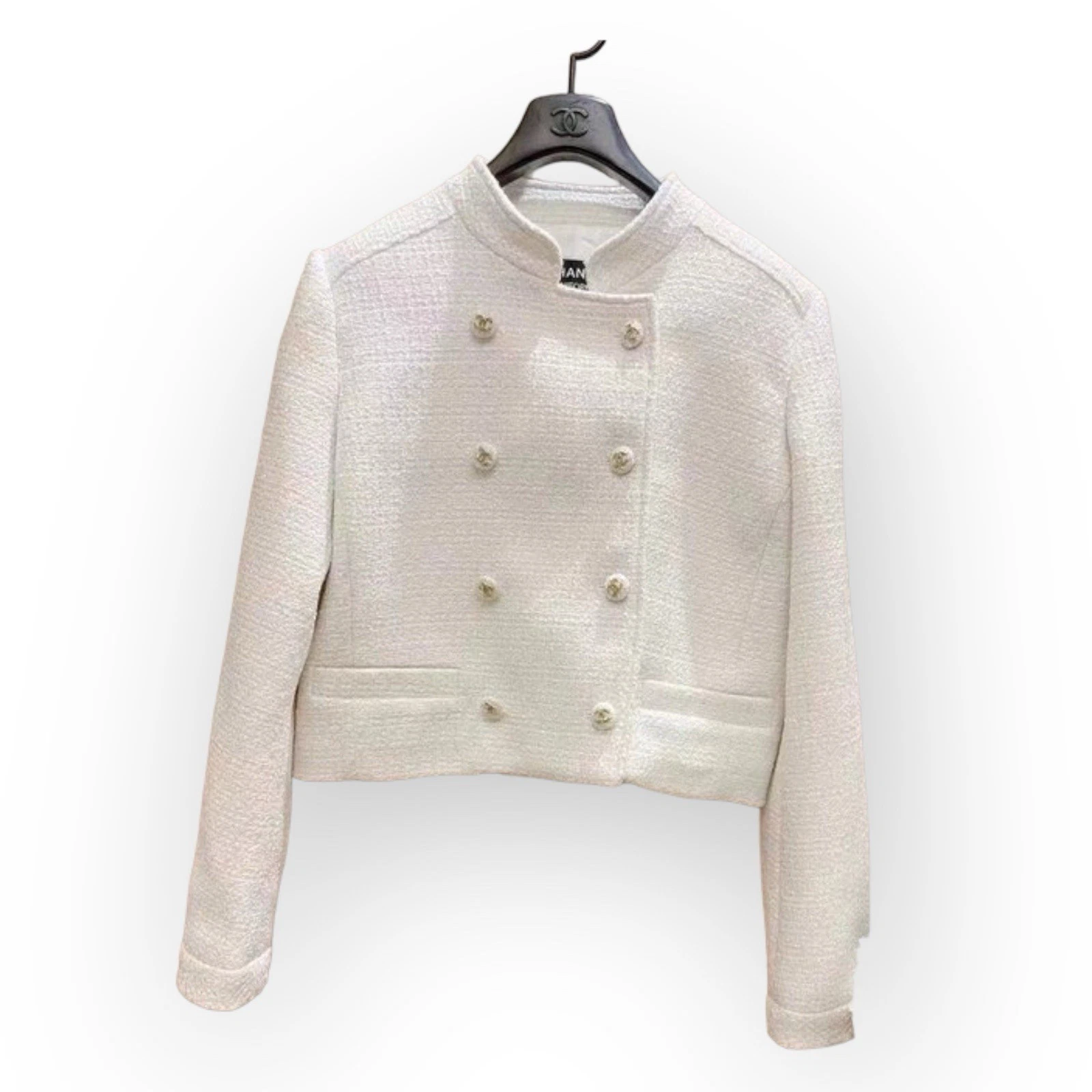 GIACCA CHANEL TWEED trench bianca taglia 36 38 40 42