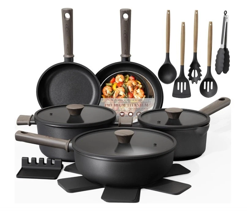 Astercook Non-Stick Pots and Pans Set, Healthy Non-Toxic Kitchen Set 19PCS