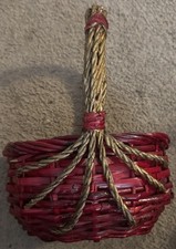 Red & Gold Wicker Oval Decorative Basket, Freestanding, Handle, Small