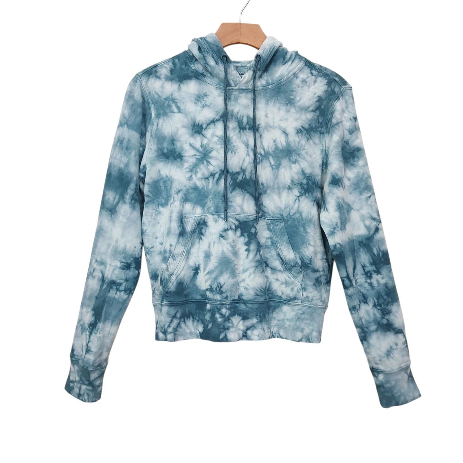 Athleta Hoodie Womens XS Teal Tie Dye Cotton Blend Pockets Athleisure Outdoor