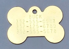 Solid Brass Shiny Gold K9 Dog Biscuit Bone Pet Personalized Name ID Tag