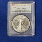 2021 American Silver Eagle 1 Oz PCGS MS70 Type 2 First Day of Issue