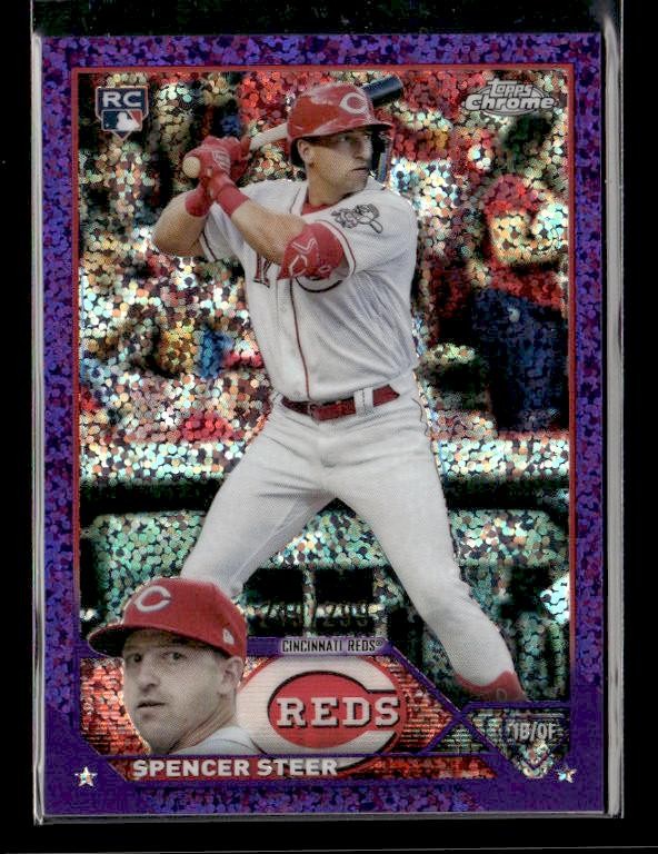 2023 Topps Chrome #146 Spencer Steer Rookie Purple Speckle #/299 Reds