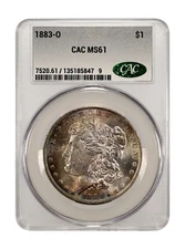 AMAZING TONER 1883-O Morgan Silver $1 Dollar Coin MS61 CAC Blue Steel Toned Coin