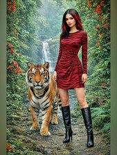 MICHAEL KORS Red & Black Animal Twist Dress w/ Knot Front 3/4 Sleeves M NWT $130