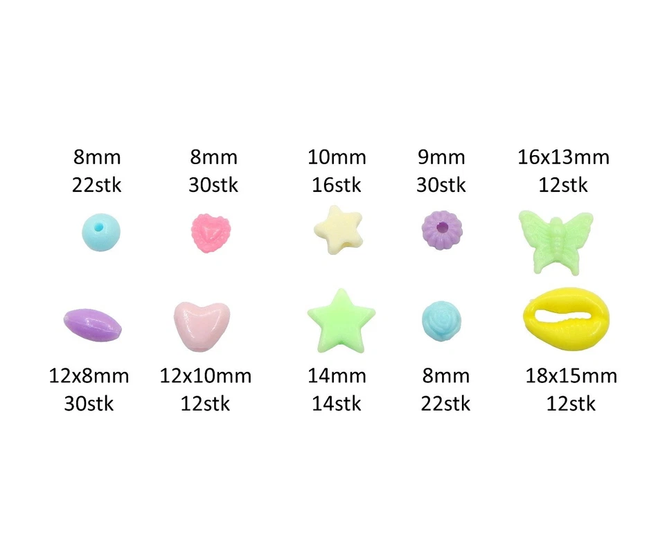 200stk Kunststoffperlen Bunt Acryl Perlen Herz Stern Kugel Plastik Perlenbox B60 - Bild 3 von 4