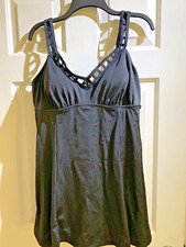 Swimsuits For All Black Swimdress Empire Lattice Trim Woman 16 Plus
