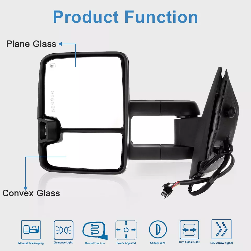 Pair For 2007-2014 Chevy Silverado Sierra Power Heated LED Signal Tow Mirrors — 第 2/4 张图片