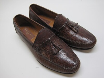 Mezlan Genuine Crocodile Brown Leather Tassel Loafer Slip On  display picture 3