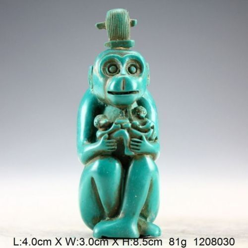 Oriental Vintage Handwork Carved Turquoise Monkey Snuff Bottle