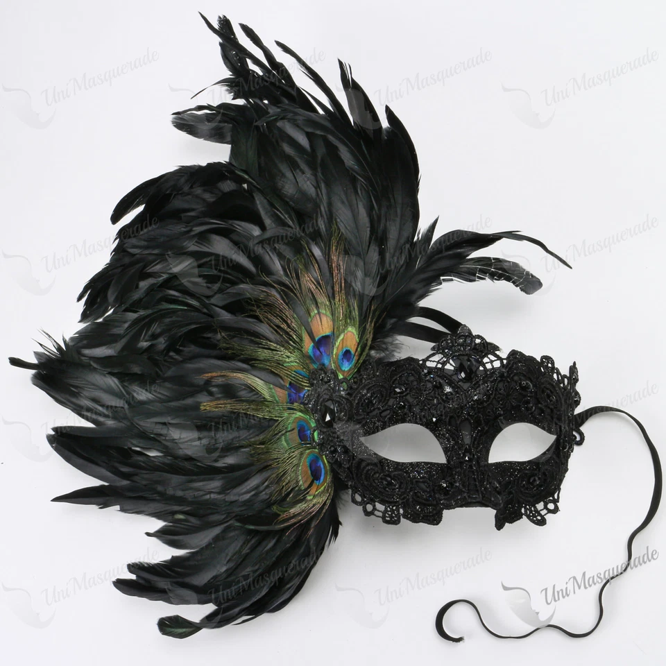 Mardi Gras Christmas Costume New Year Eye Masquerade Feather Lace Sexy Masks - Image 2 of 4