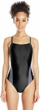 Speedo Womens Flyback Solid Speedo Black One Piece Swimsuit Size 6/32