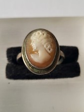 Jugendstil 900 Silber Ring  Muschel Gemme Kamee Frauenbüste Antikschmuck