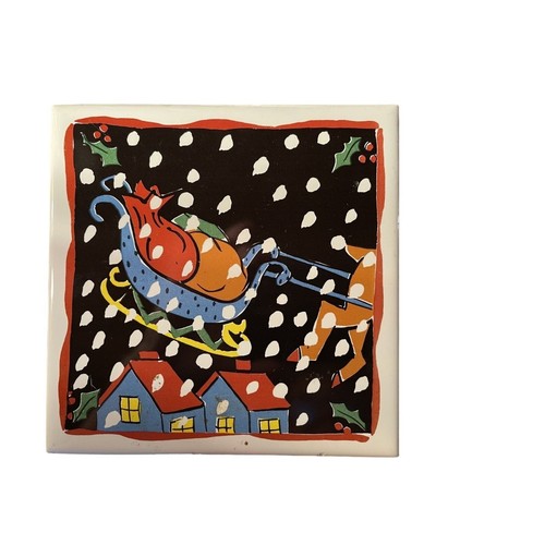 Vintage Santa & Sleigh Ceramic Coasters - Made In Portugal - Set Of 2 - Picture 2 of 5