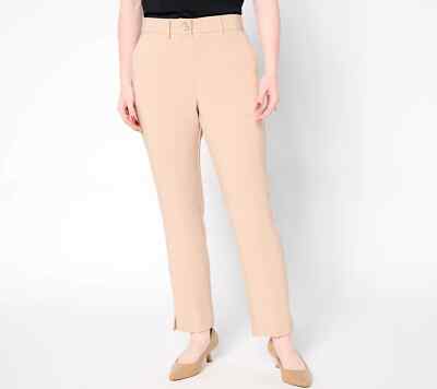 Isaac Mizrahi Stretch Crepe Strght-Leg Ankle Pants-Cappccno-Petite Small-A681386