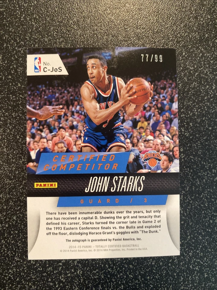 Competidor automático #77/99 Knicks 2014-15 totalmente certificado John Starks Foto 2 de 2