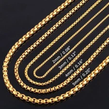 2/3/4/5mm 16"-30" Men Women Gold Plated Box Chain Necklace Stainless Steel Xmas