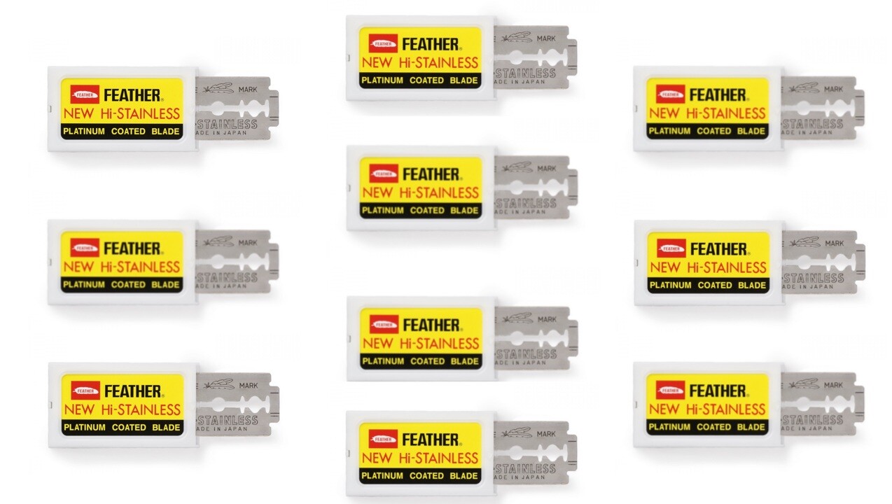 100 lamette double edge da barba Feather gialle per rasoi  Made in Japan